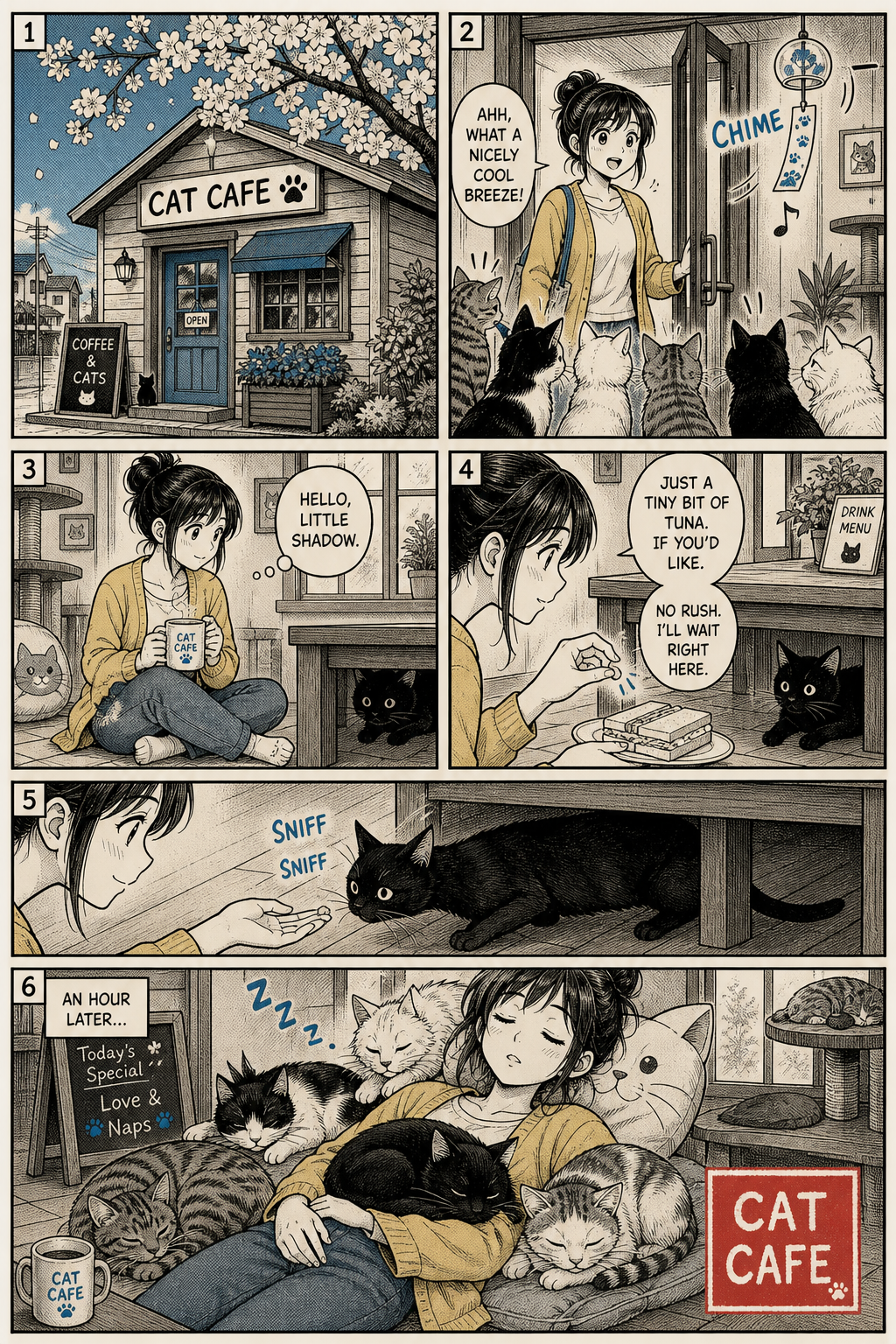Cat Cafe Sunday — community sample published on AI Manga